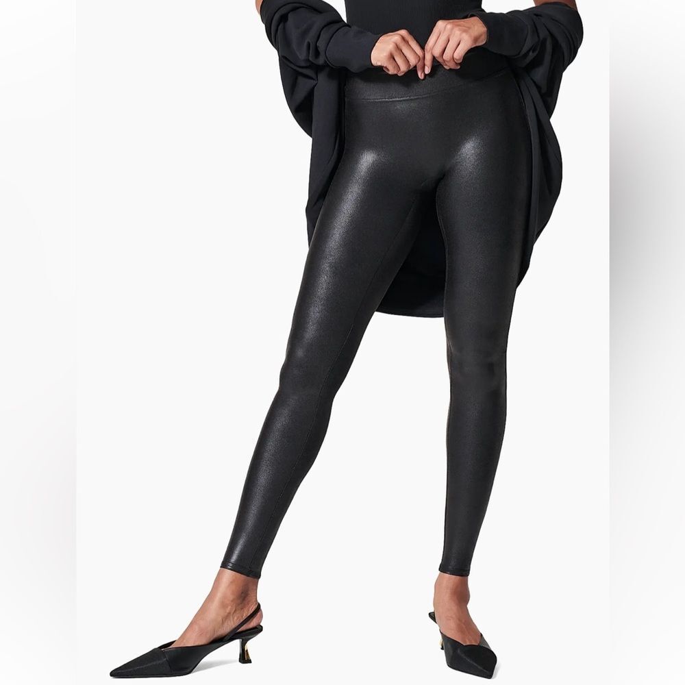 Spanx faux leather leggings black high rise sz S